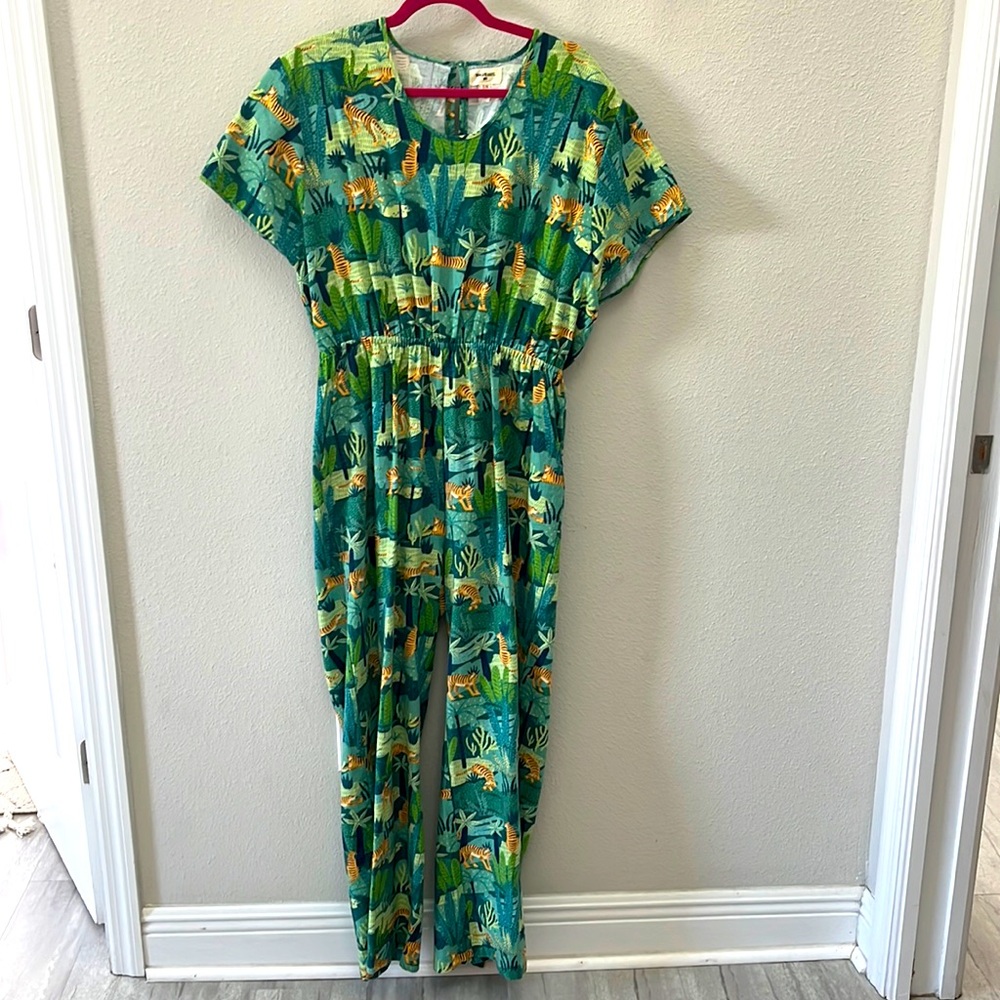 Gorgeous Cost Plus World Market Green Animal Print Jumpsuit